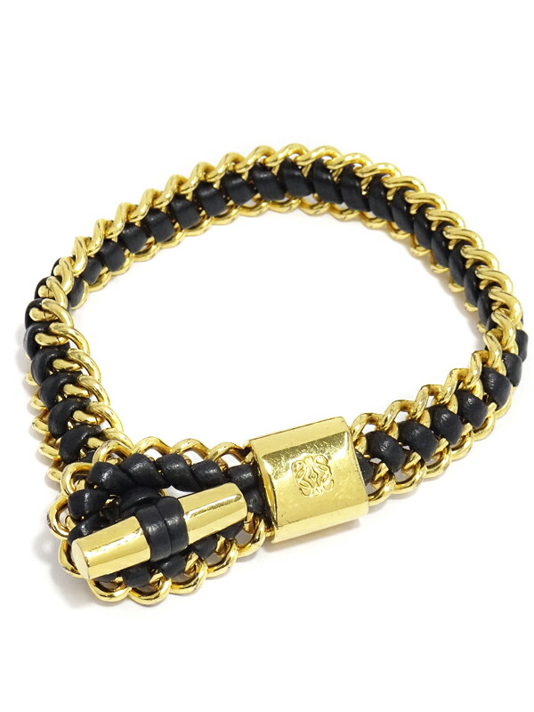 LOEWE】ロエベ『レザー チェーン ブレスレット 編み込み』1週間保証