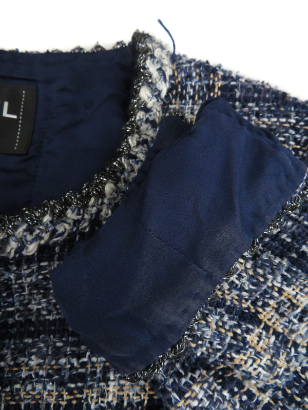 CHANEL】シャネル『ラメツイードジャケット ノーカラーsize34