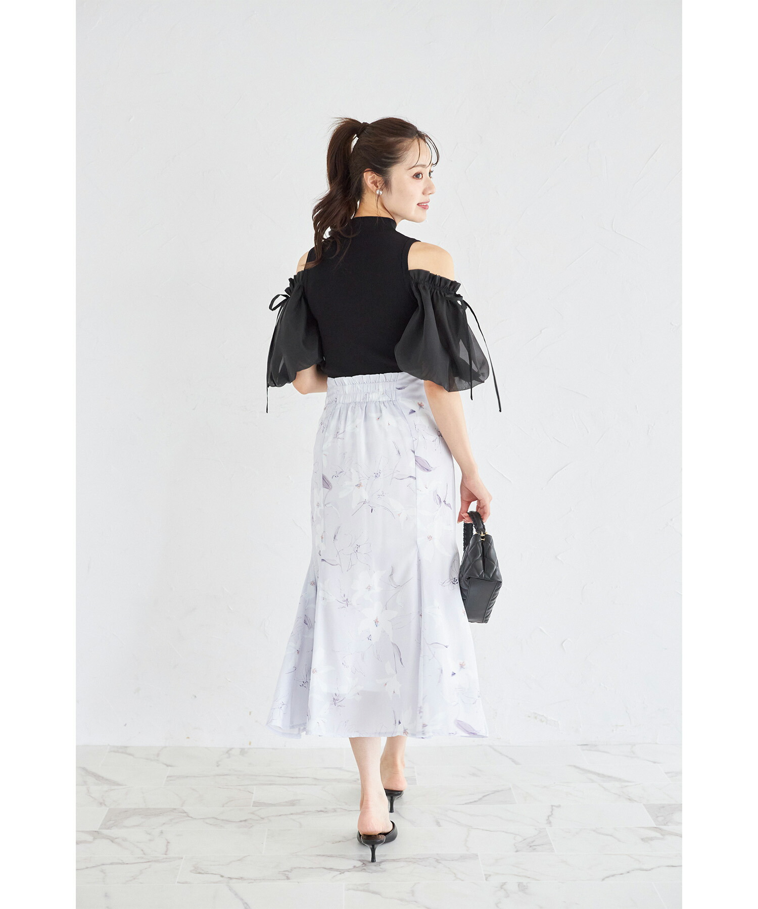 フラワープリントマーメイドフレアスカート