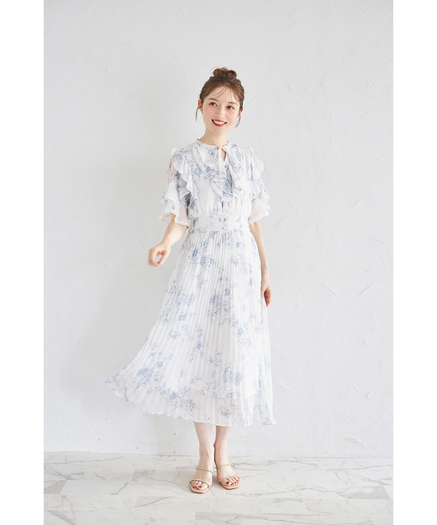 ロゴ刺繍入りポロニットドッキングワンピース