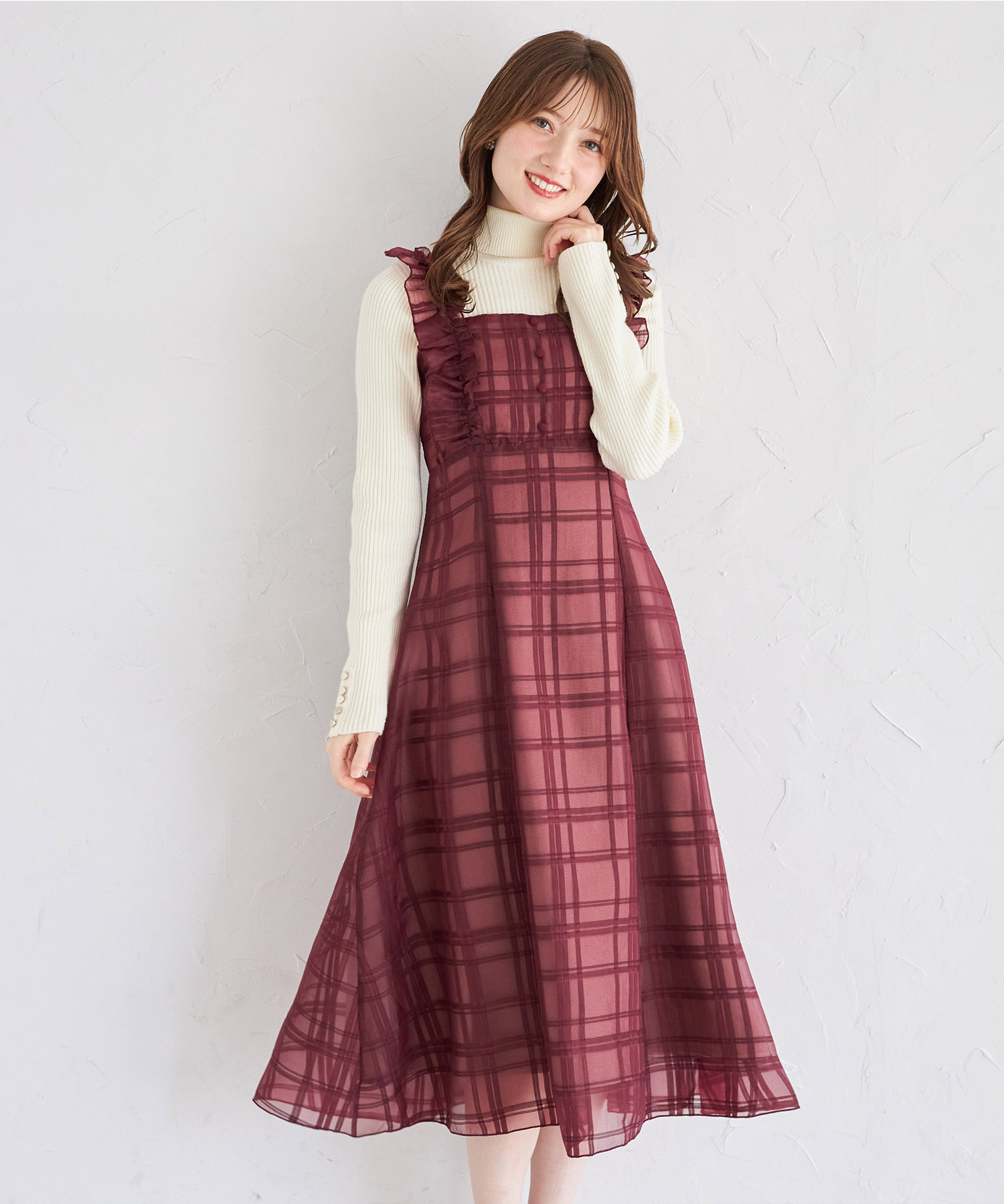 楽天市場】フリル付きバックレースアップシアーチェックワンピース