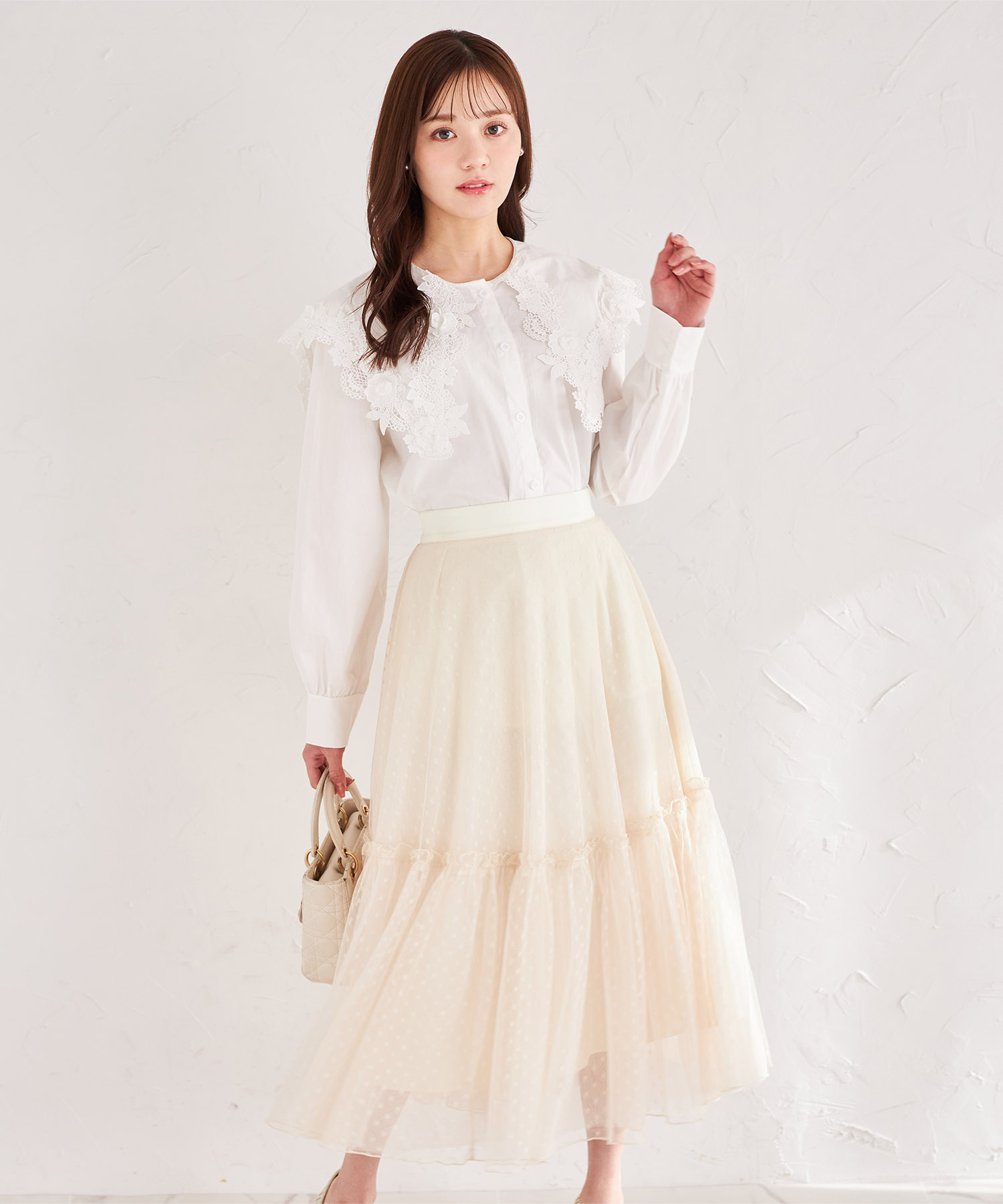 ドットチュールフリルティアードフレアスカート