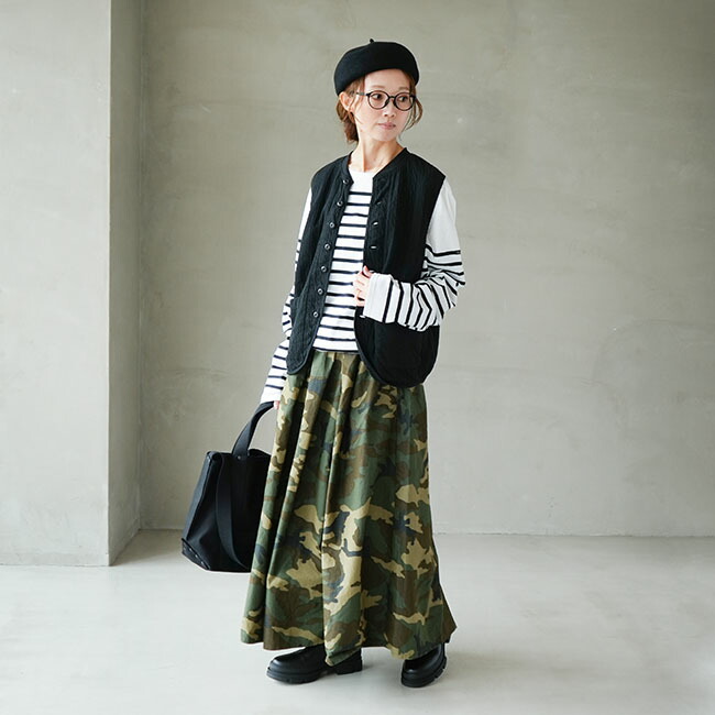 17-0471T]D.M.G(ディーエムジー/ドミンゴ)マキシ丈スカート/迷彩柄