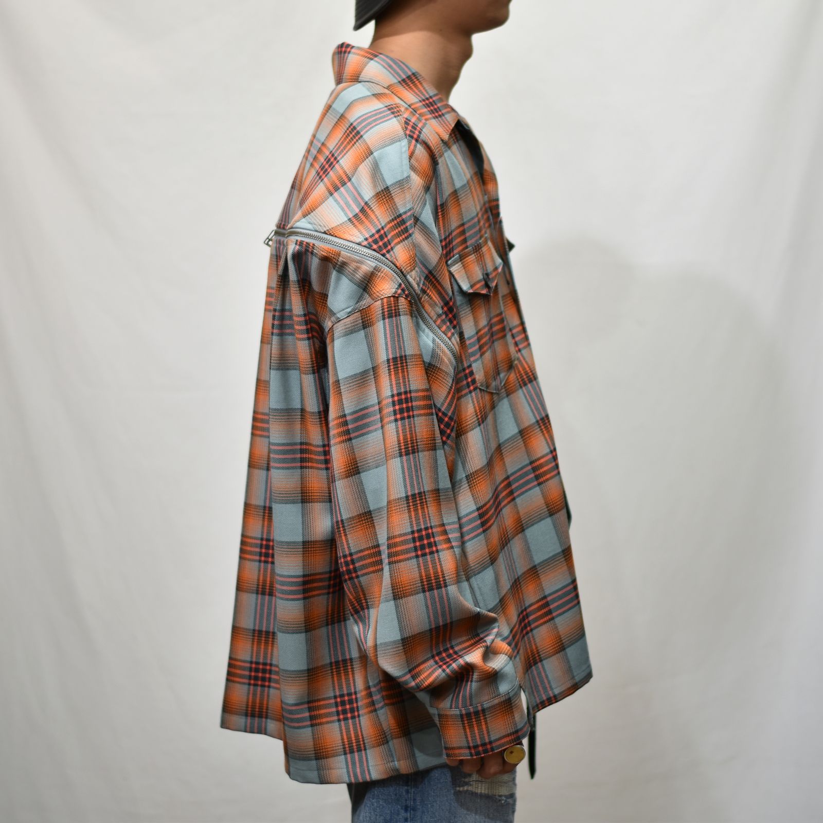 FACETASM - CHECK ZIPPER SHIRT （ORANGE×BLUE） / チェック柄