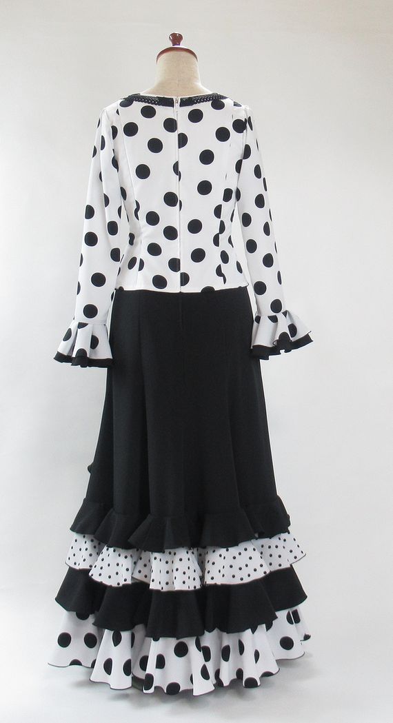 フラメンコ衣装 白黒水玉ツーピース G2301