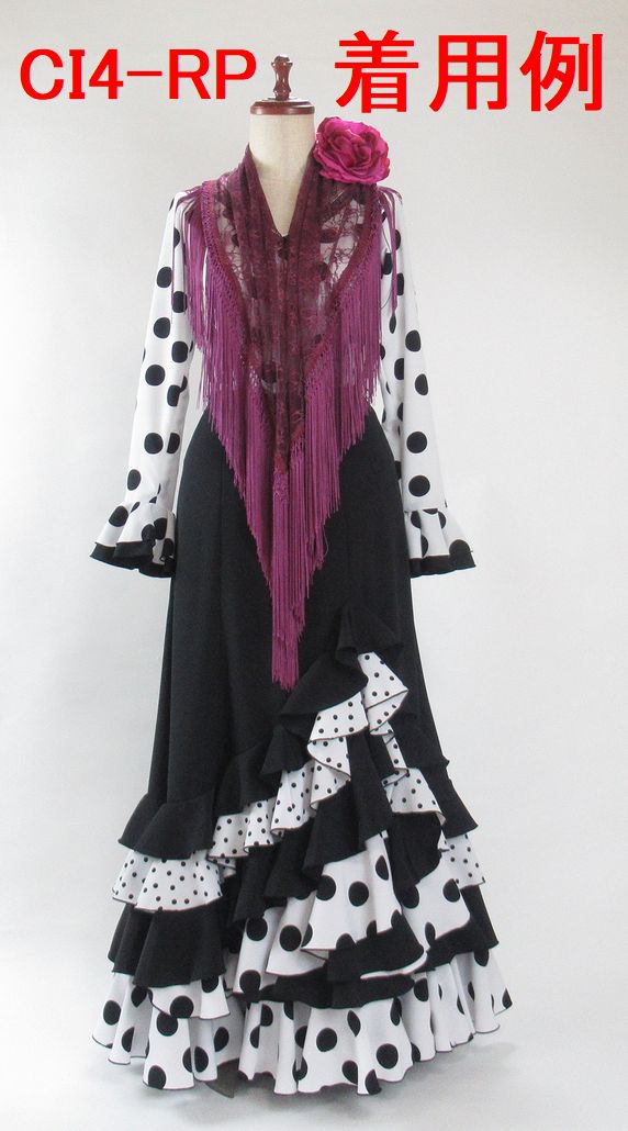 フラメンコ衣装 白黒水玉ツーピース G2301