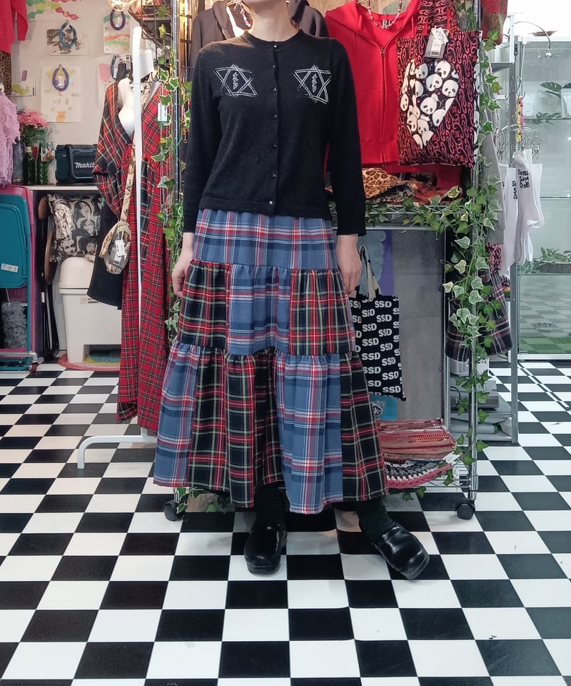 タータンチェックミックス ティアードロングスカート | SWIVEL SLUM DIVE