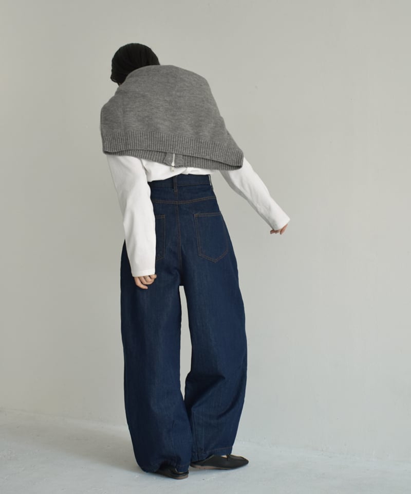 bottoms-02209 タックコクーンデニムパンツ インディゴ ブルー | L a v