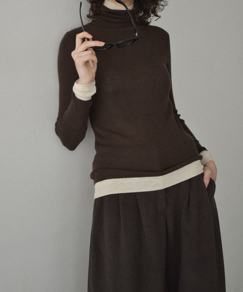 nh-knit-02366 バイカラー タートル ニット ベージュ ブラウン