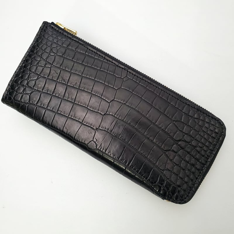 GLISSIÉRE L字ファスナー財布 セミマットクロコダイル（ブラック