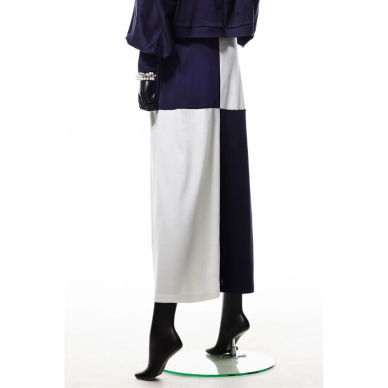 221K004 バイカラーAラインロングスカート A.ホワイト×ネイビー | Cil
