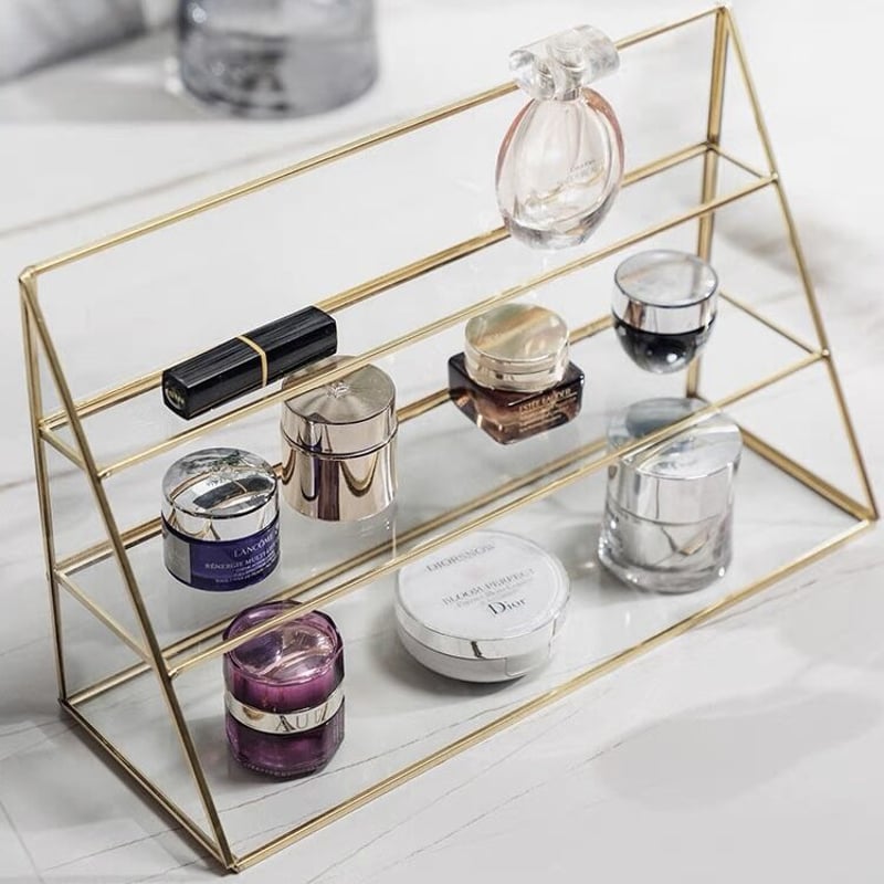 ゴールド フレーム クリア 三段 コスメ 収納 ラック | 70PARK