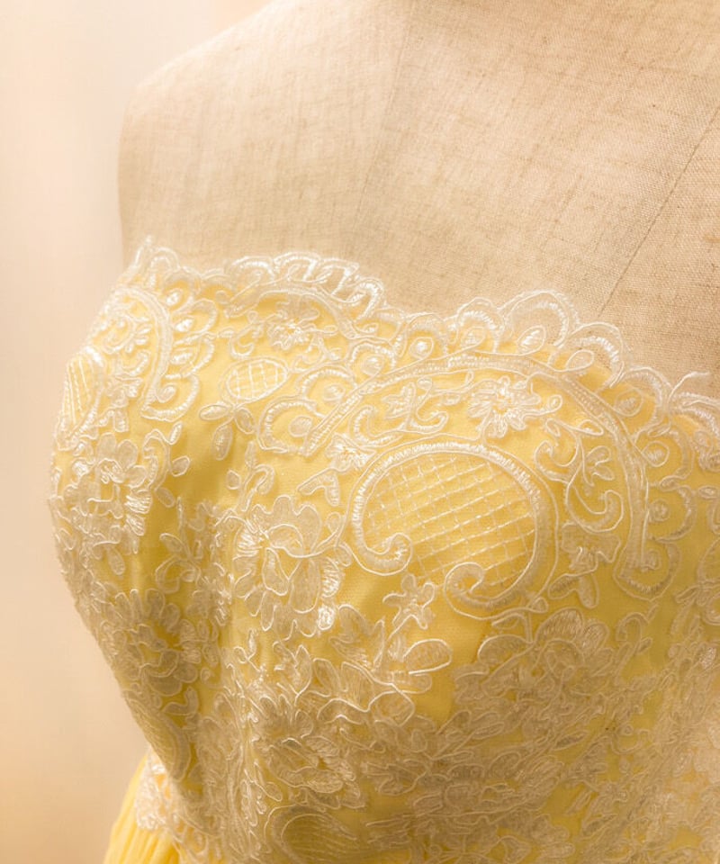 エンパイアライン レースベアトップドレス ミルキーイエロー XS,S