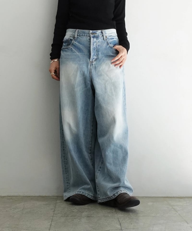 i c h i 230430 DENIM Wide Pants / C : SAXE BL