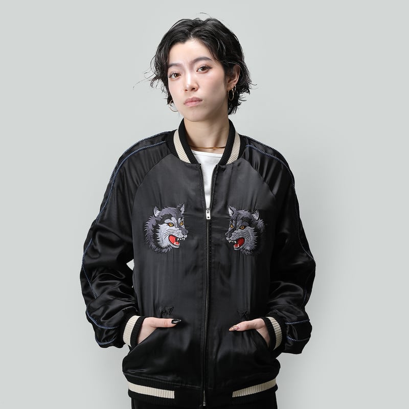 NEW】伊賀くみひも 狼スカジャン/IGAKUMIHIMO WOLF SUKAJAN(BK×