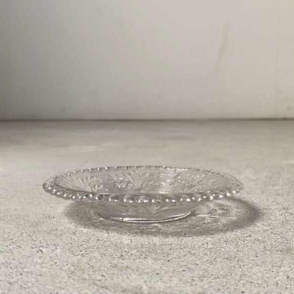 アンティーク ガラス器 明治〜大正期 古手のプレスガラス 豆皿 レース