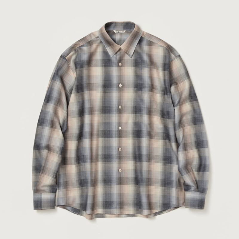 AURALEE SUPER LIGHT WOOL CHECK SHIRT | Less Hi