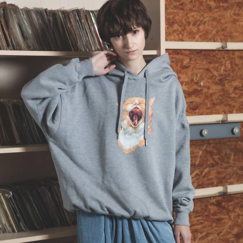 Neko Hoodie(Akubi)-グレー | harapeco Store