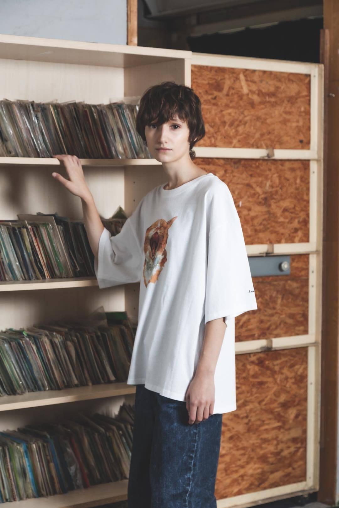 Neko Tee （Akubi）-ホワイト | harapeco Store