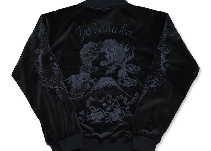 別珍黒刺繍】三笠謹製 オリジナル別珍スカジャン 花龍 綿無薄手 日本製