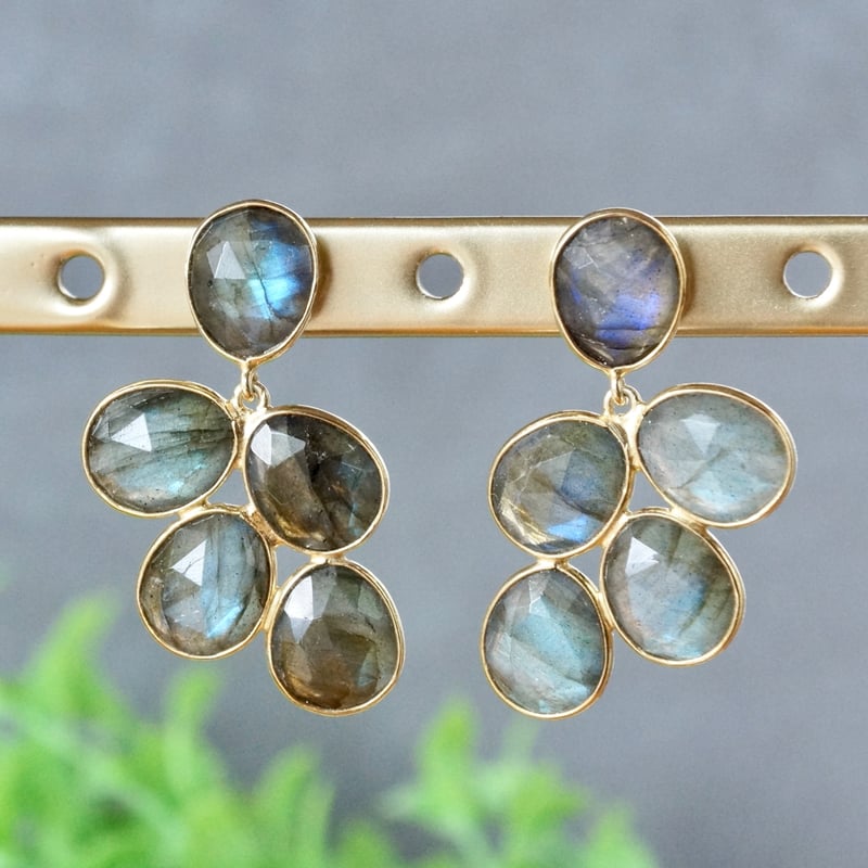 ☆ラブラドライト 大振りピアス 18kゴールドプレーテッド シルバー925