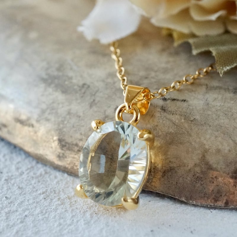 Handmade】グリーンアメジスト コンケーブカット ペンダントトップ 18k