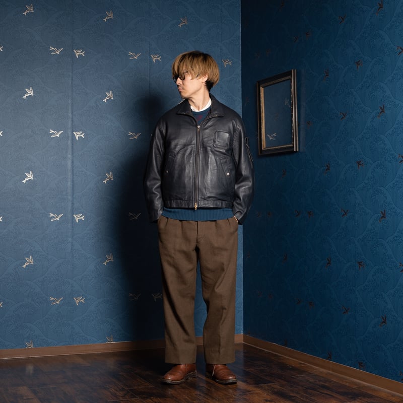 French Army Pilot Leather Jacket (Navy) Size96M