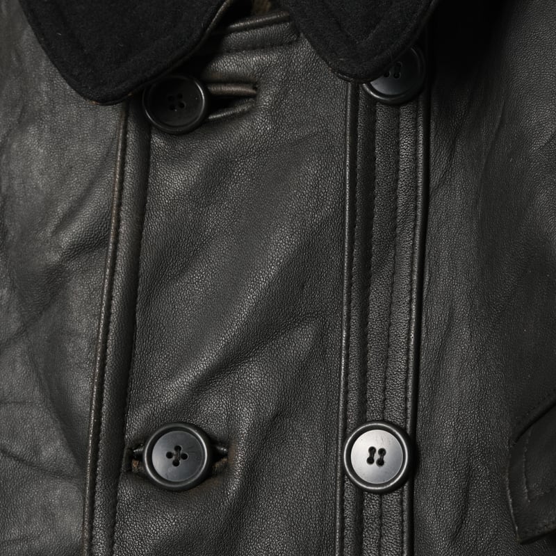 50s-60s France Vintage Leather Jacket Wool Coll