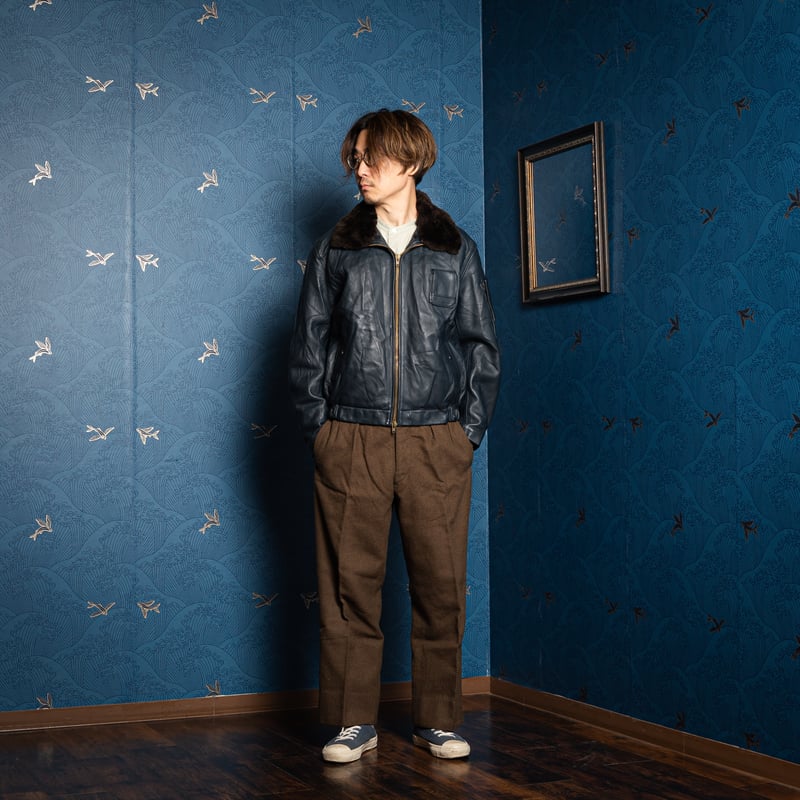 70s-80s French Army Pilot Leather Jacket Size 1