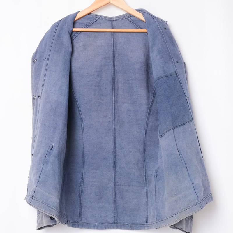 30s France Vintage Indigo Linen Double Breast