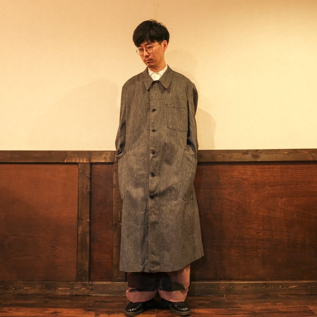 40-50s French Army Black Chambray Atelier Coat