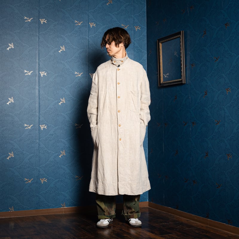 30-40s France Vintage Linen Coat With Chin Stra
