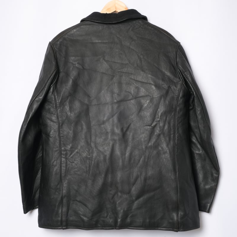 50s-60s France Vintage Leather Jacket Wool Coll