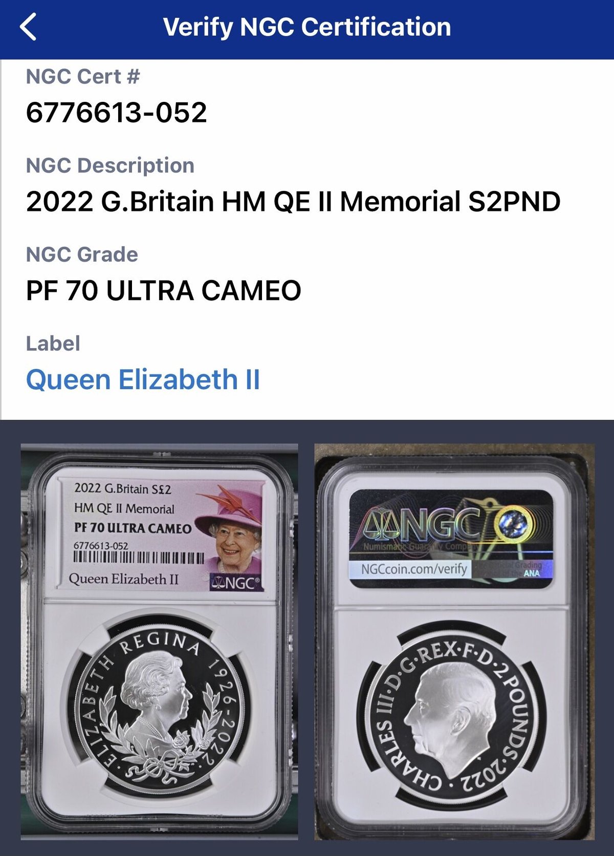 NGC鑑定PF70 2022年 ロイヤルミント エリザベス2世女王陛下 追悼記念