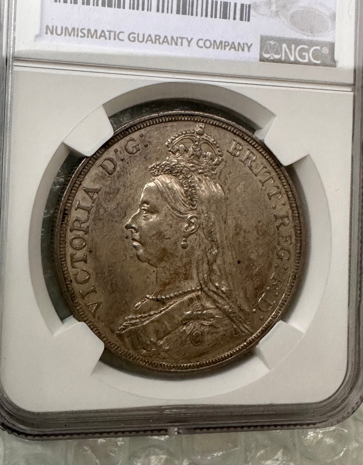 NGC鑑定AU58 ジュビリーヘッド 1887年 クラウン銀貨 ヴィクトリア女王