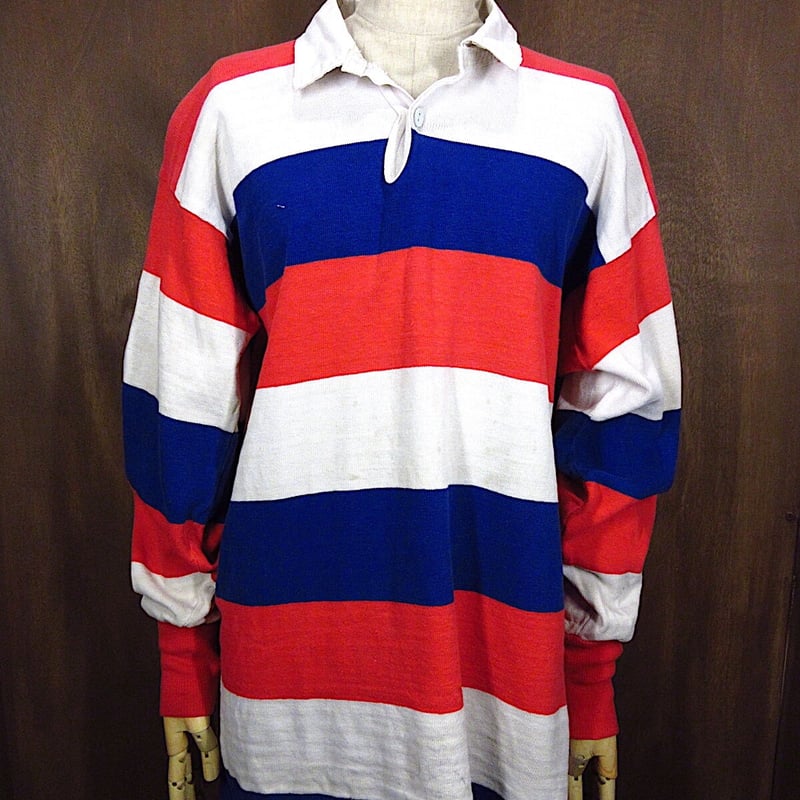 ビンテージ70's○長袖ボーダーラガーシャツ赤×白×青○231005p1-m-plsh