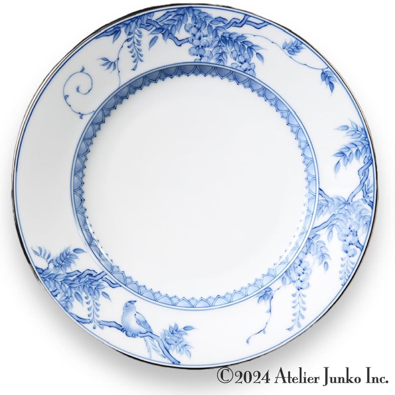 三川内焼 手描き 藤絵 ディナープレート 鳥 Hand painted wisteria d