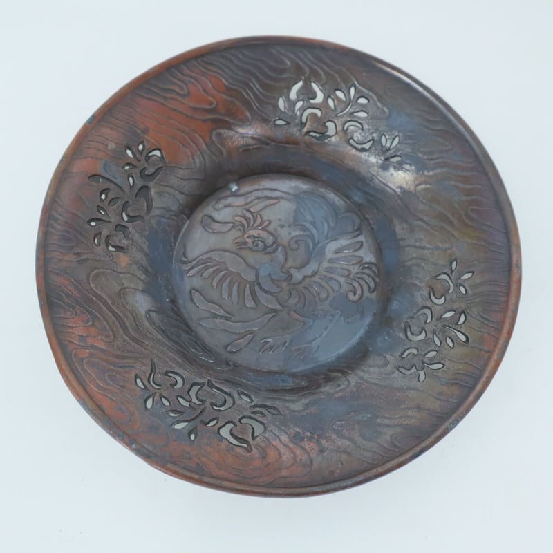 A013【工芸】煎茶 古銅 輝壱造 透彫刻 茶托 5客揃 | 中国美術・茶器 花葉