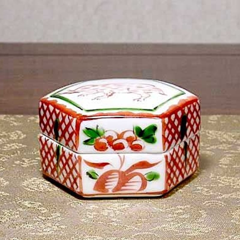 京焼・清水焼 富田静山 作 赤絵 干支猪 香合 箱合 無傷 保証