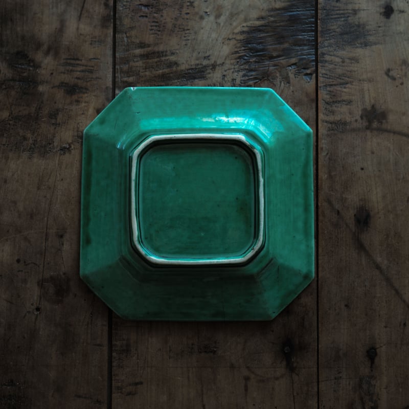 19世紀 珉平焼 無地緑釉隅切角皿 / 江戸幕末 | tsuchika