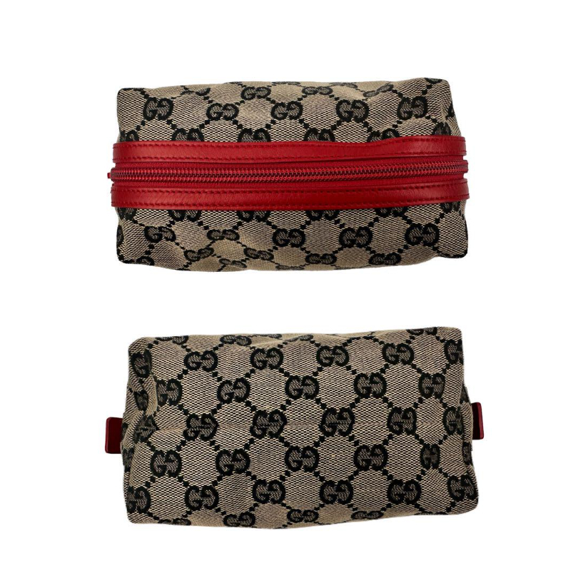 GUCCI グッチ GGキャンバス ブラウン×レッド 化粧ポーチ コスメ入れ