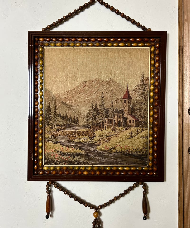 ゴブラン織のタペストリー/ウッドビーズ/壁掛け/レトロ | 骨董