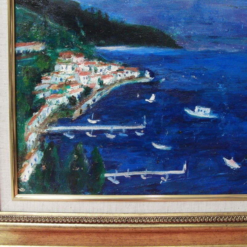 はまち3号＊金登美「すみれ」油絵 サイン入り 中古 額に傷 作品美品