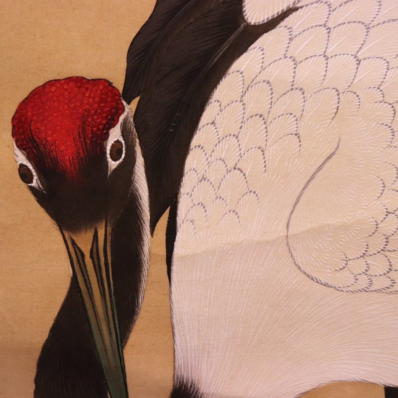 127 上田耕甫「双鶴松図」 絹本 肉筆 大阪の人 南画家 掛軸 | 三梨 art