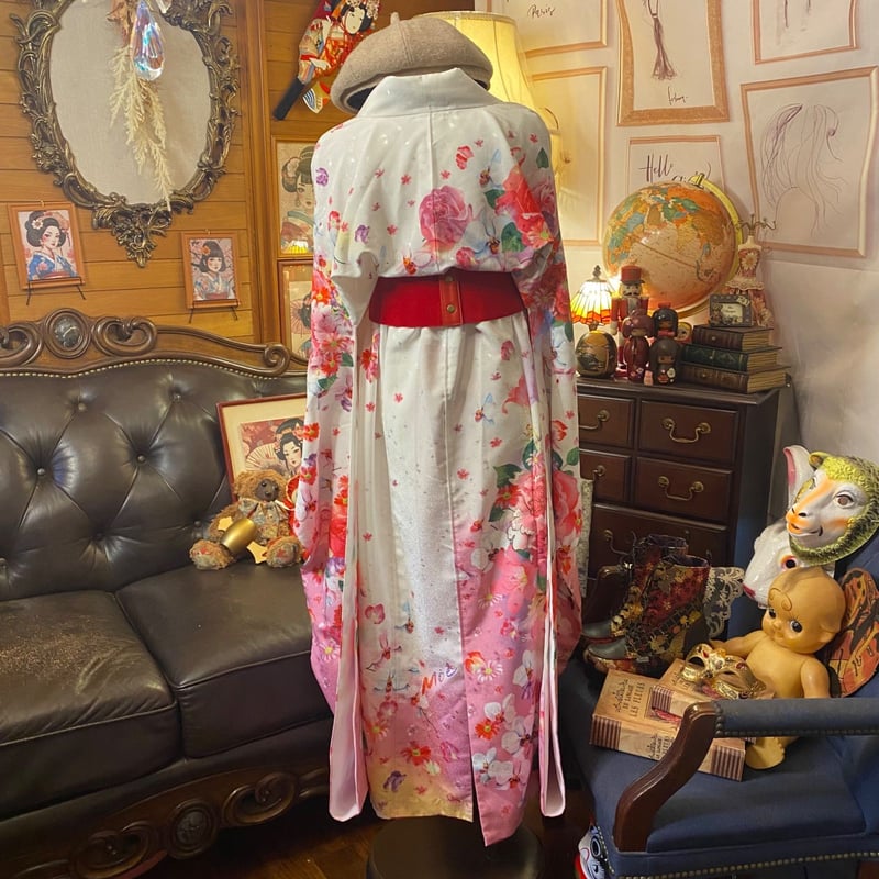 リメイク 振袖着物ロングワンピース 洗える 化繊 和洋折衷