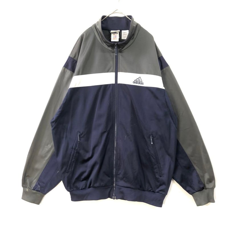90s アディダス ジャージ トラックジャケット 刺繍 ロゴ 紺 | PEACE TOWN