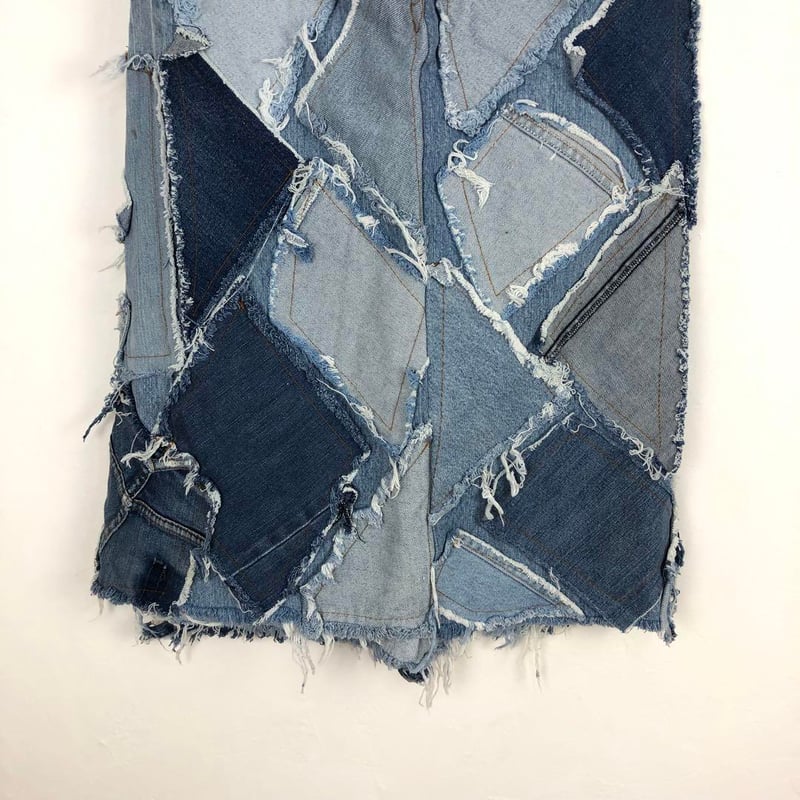 リメイク デニムスカート リーバイス 革タグ 再構築 パッチワーク