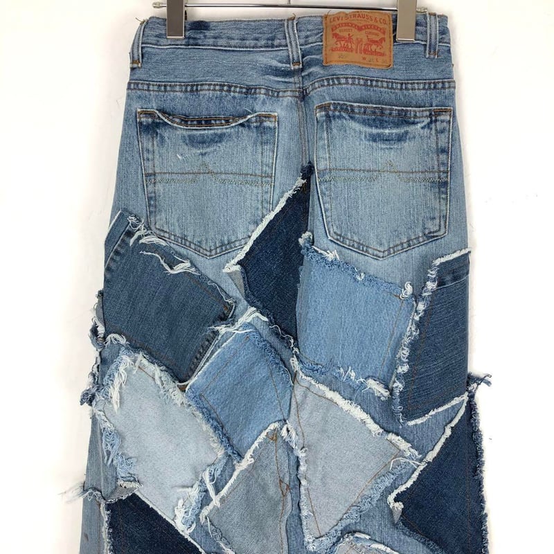 リメイク デニムスカート リーバイス 革タグ 再構築 パッチワーク