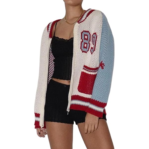 Women Y2k Knit Zip Up Cardigan Oversized Vintage Aesthetic 89