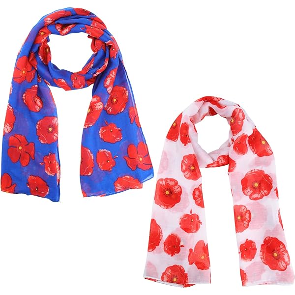 Hat To Socks Poppy Print Floral Chiffon Satin Scarf Ideal for